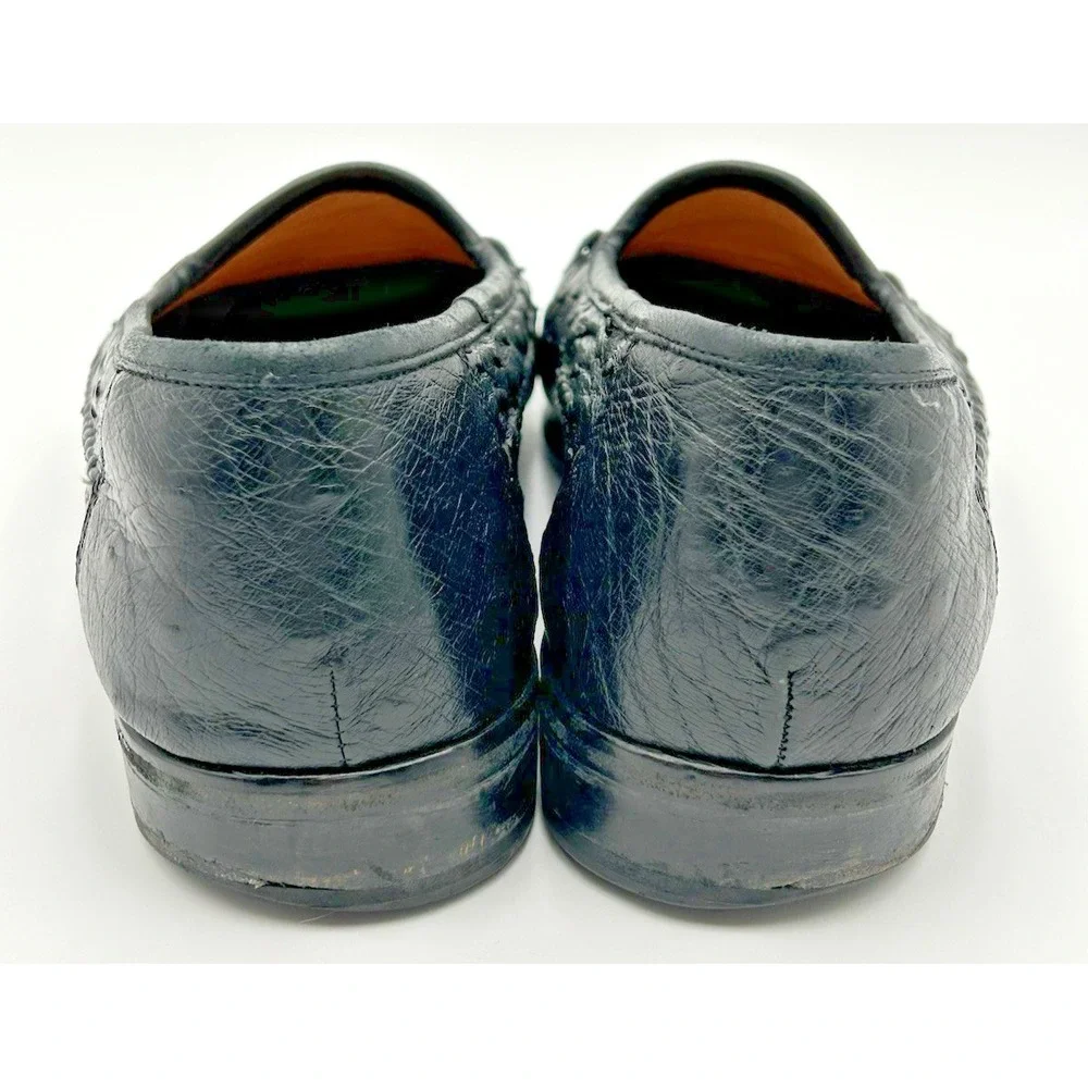 Zelli Genuine Italian Ostrich Leather Tassel Black Loafer Slip On Shoes 9.5‎